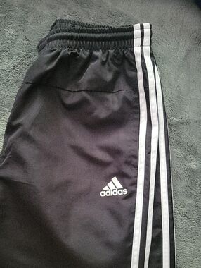 adidas Black Jogger Pants with White Side Stripes - Kids